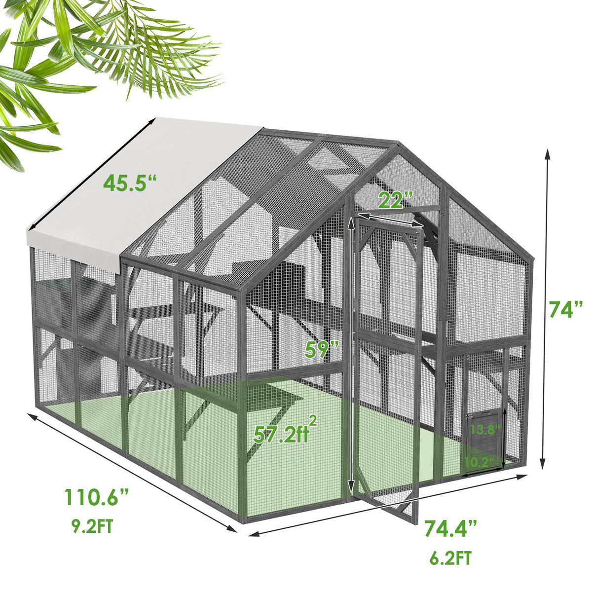 NARTRU 57.2ft² Large Wooden Outdoor Cat House, Cat Run Enclosure Walk in Cat Catio Cage with Enter Door, 2 Cat Doors, Roof Cover