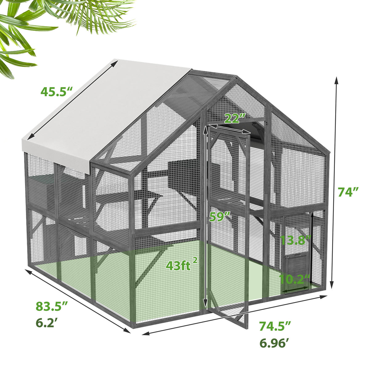 NARTRU 43ft2 Large Wooden Outdoor Cat House, Walk in Cat Catio Cage with Enter Door, 2 Cat Doors, Roof Cover