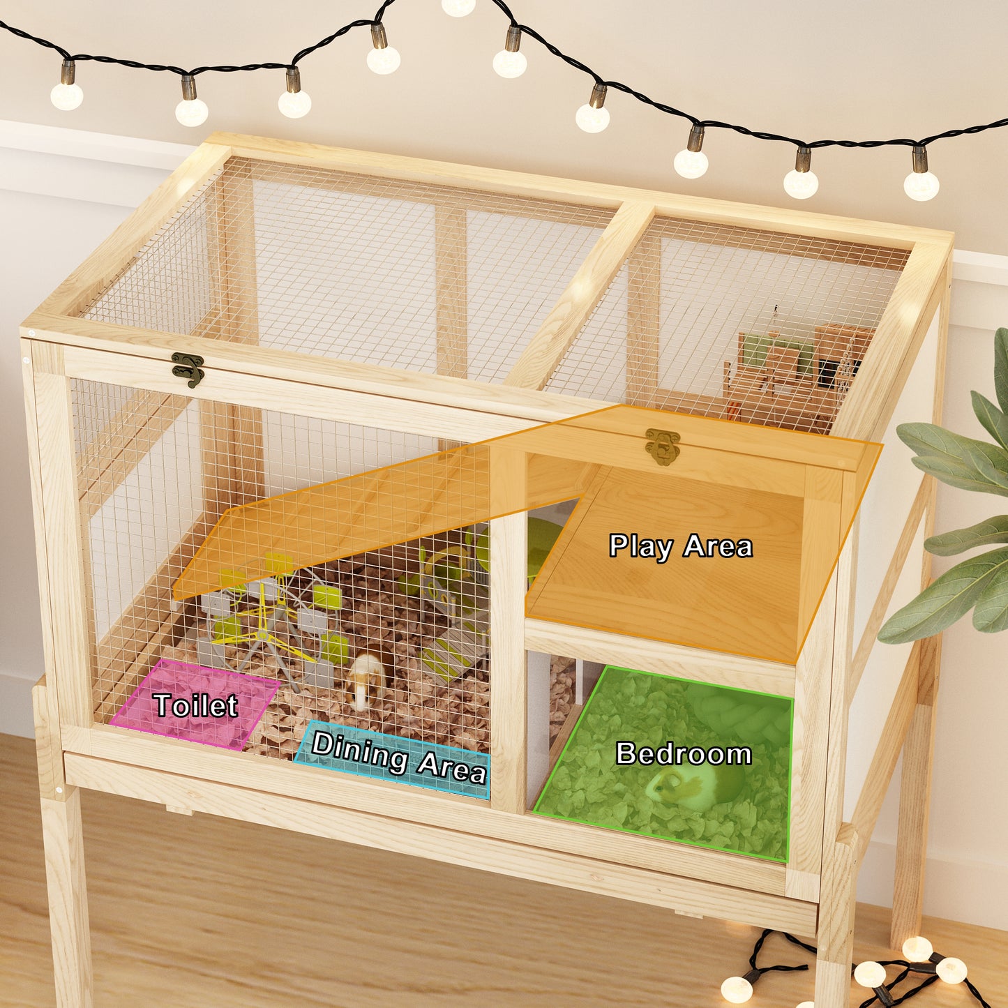 NARTRU 2-Story Natural Wooden Guinea Pig Cage for 2, Indoor Small Animal Habitat with Pull Out Tray, Ramp and Platform - Rabbit & Hamster House