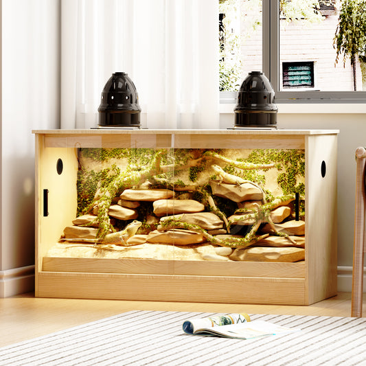 NARTRU 90 Gallon Large Wooden Reptile Habitat Terrarium Tank with Glass Sliding Doors, Screen Ventilation