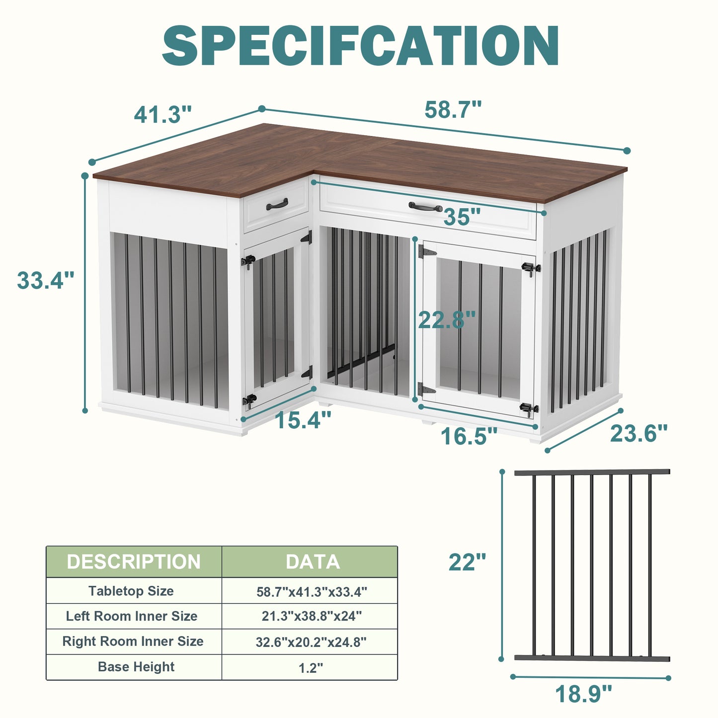 NARTRU Large Corner Dog Crate Furniture, Wooden L Shaped Double Dog Crate Kennel Furniture with 2 Drawers and Divider, XXL Heavty Duty Dog Crates Furniture for 2 Medium or Large Dogs Indoor, White