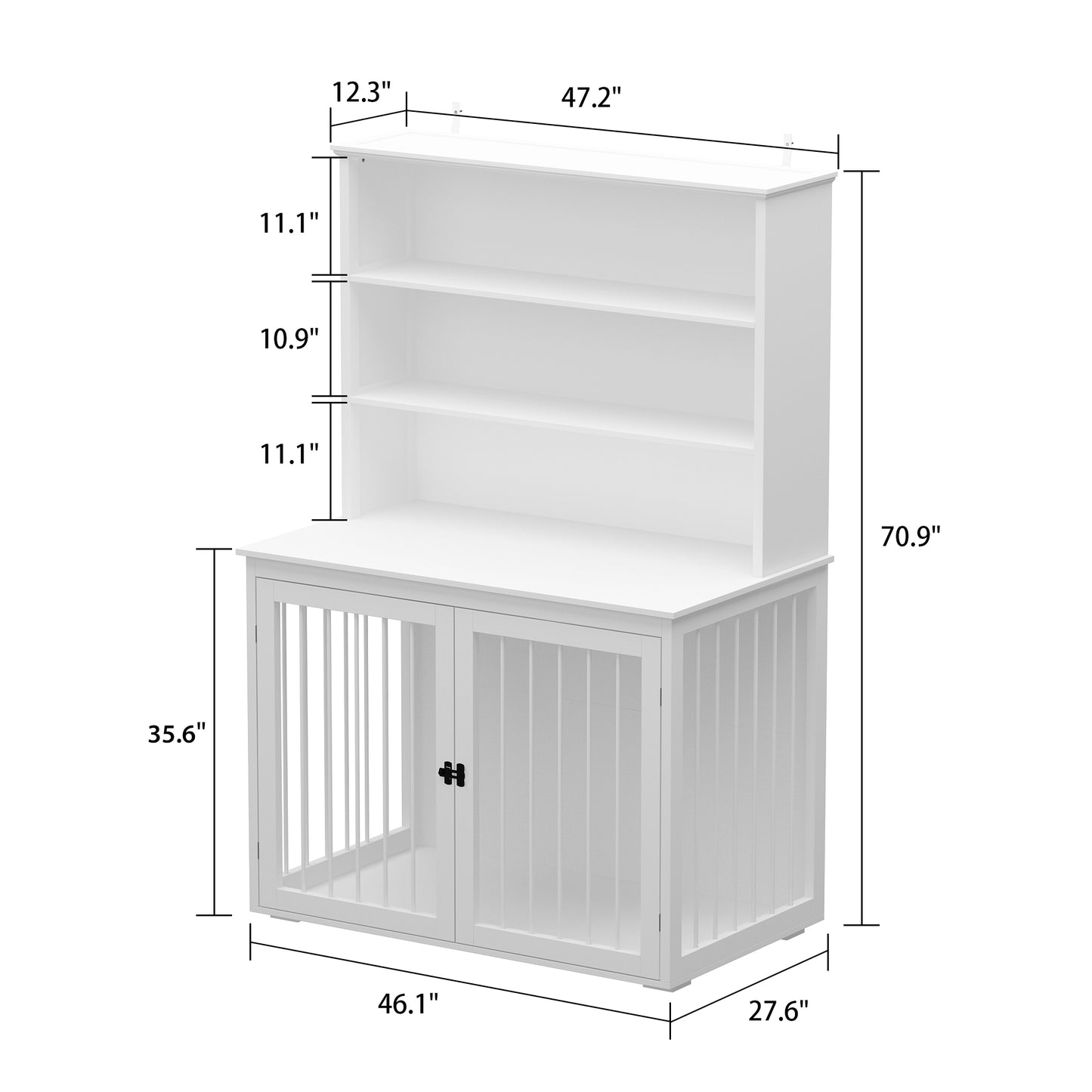 NARTRU 47.2" Large Wooden Dog Crate Kennel Furniture with Shelves for Small, Medium and Large Dog, White