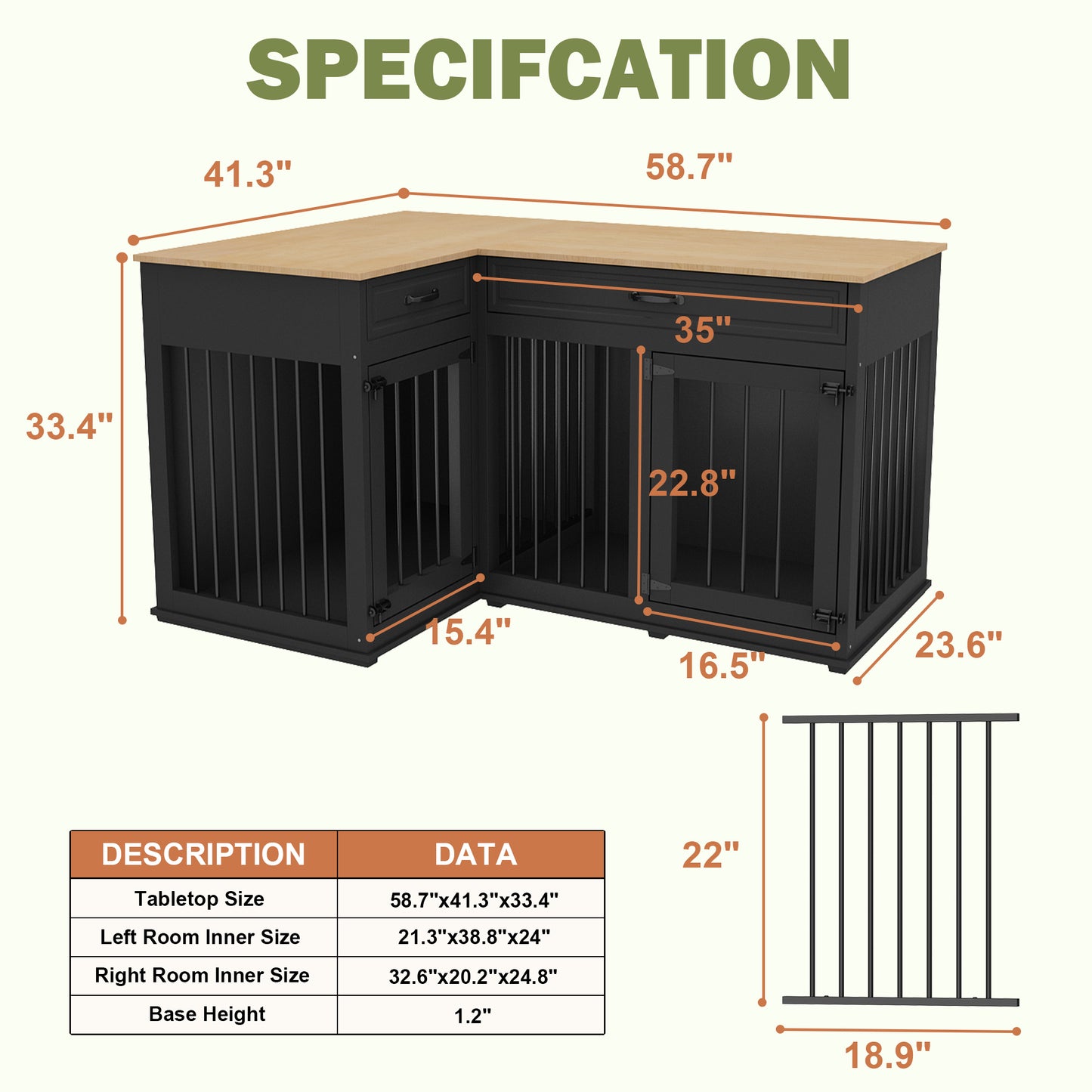 NARTRU Large Corner Dog Crate Furniture, Wooden L Shaped Double Dog Crate Kennel Furniture with 2 Drawers and Divider, XXL Heavty Duty Dog Crates Furniture for 2 Medium or Large Dogs Indoor, Black