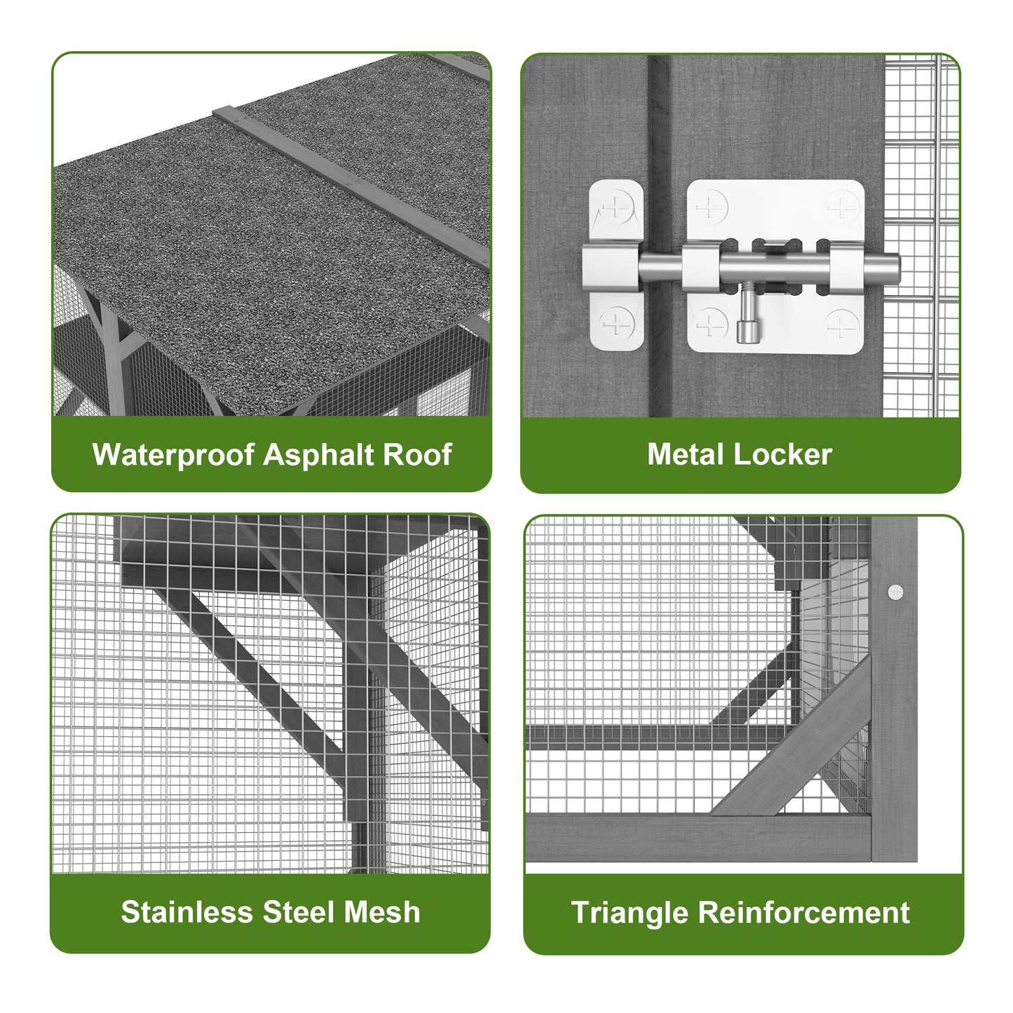 NARTRU 71" Outdoor Wooden Cat House Catio Cage Enclosure, Weatherproof Walk-in Cat Kennel Condo with 7 Platforms and 2 Resting Boxes, Gray