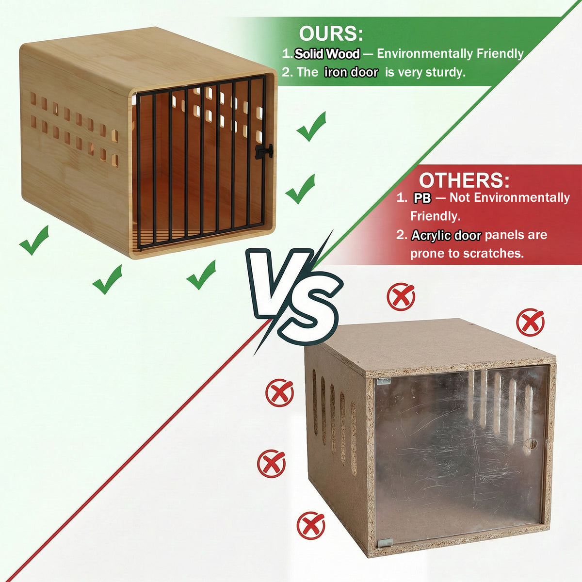 NARTRU 30" Natural Pinewood Dog Crate End Table, Heavy Duty Indoor Kennel for Small Dogs, Pet Furniture for Bedroom Living Room