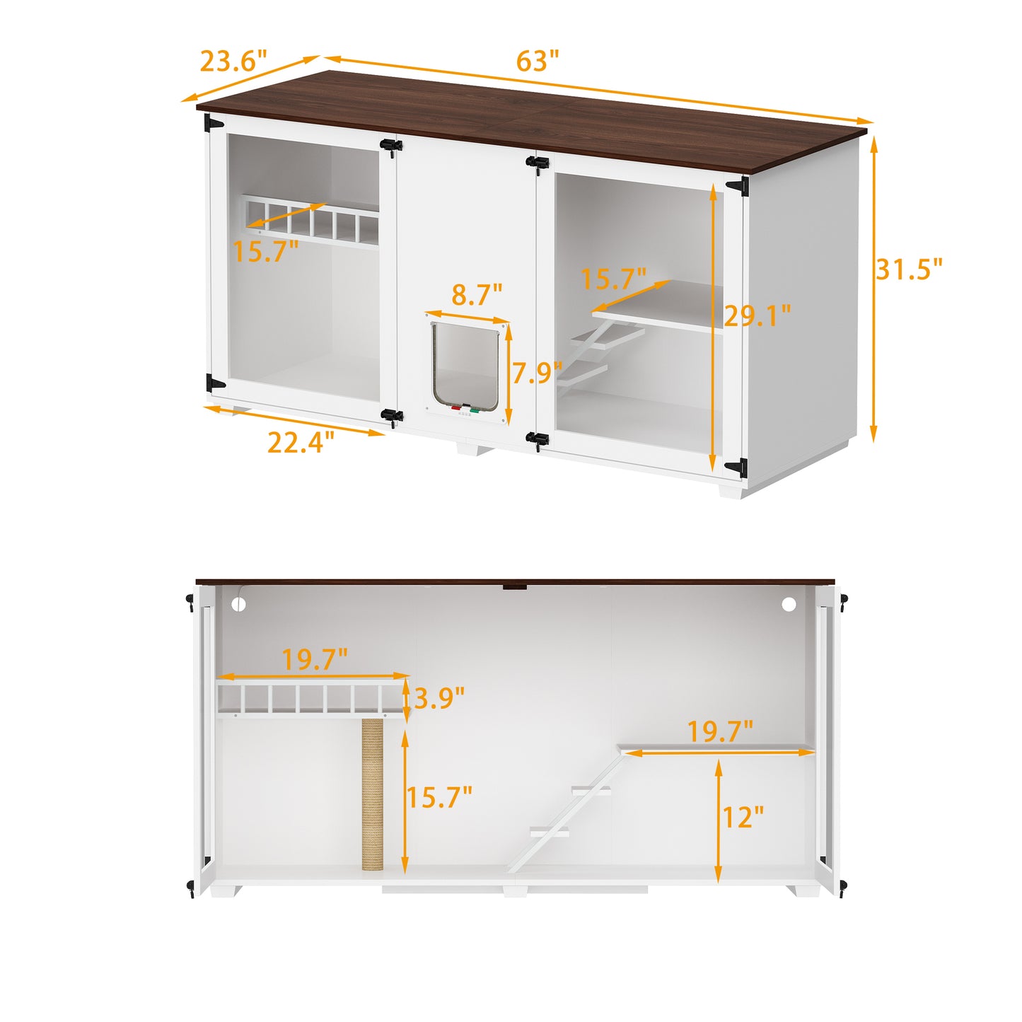 NARTRU Large Cat Litter Box Enclosure Furniture Hidden Cabinet with Pet Door, LED Light, Scratch Post, Cat Condo House with Stairs for Cats