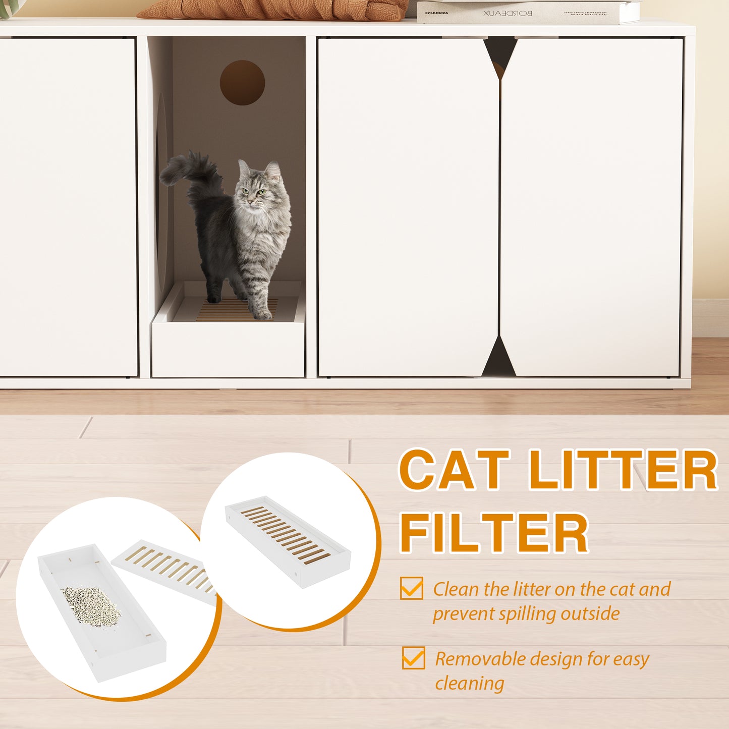 NARTRU Cat Litter Box Enclosure for 2 Cats, Cat Washroom Cat House Cabinet