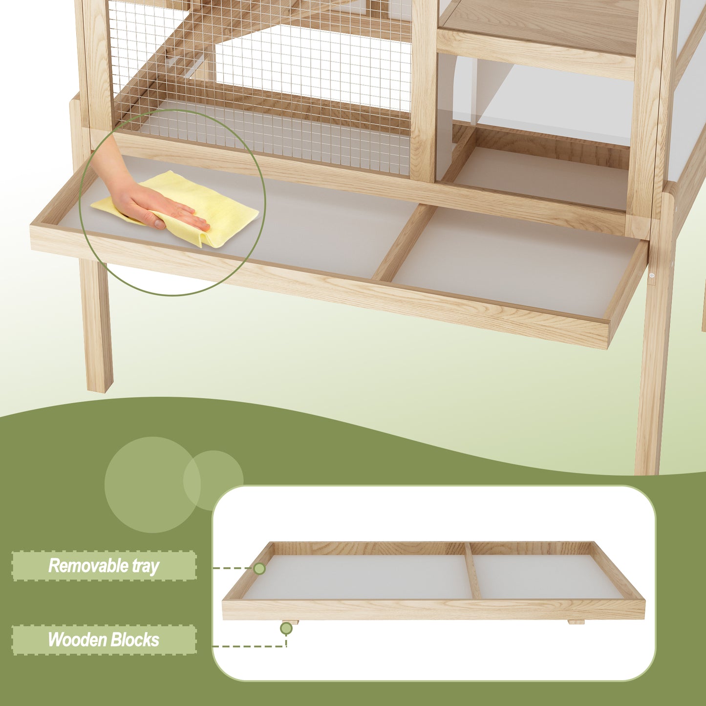 NARTRU 2-Story Natural Wooden Guinea Pig Cage for 2, Indoor Small Animal Habitat with Pull Out Tray, Ramp and Platform - Rabbit & Hamster House