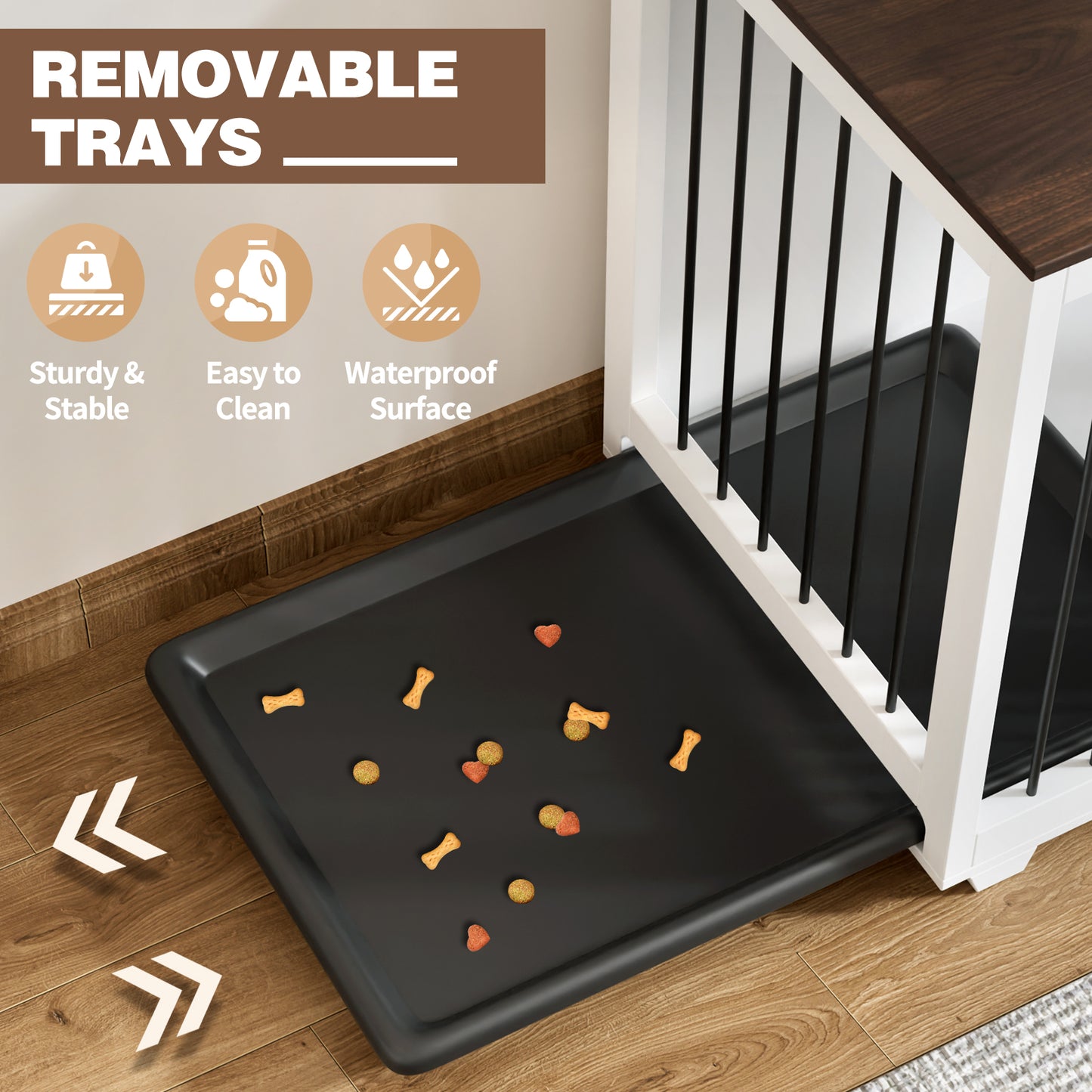 NARTRU 70.9" Large Double Dog Crate Kennel Furniture with Divider and Trays for Small Medium Large Dogs Indoor, White