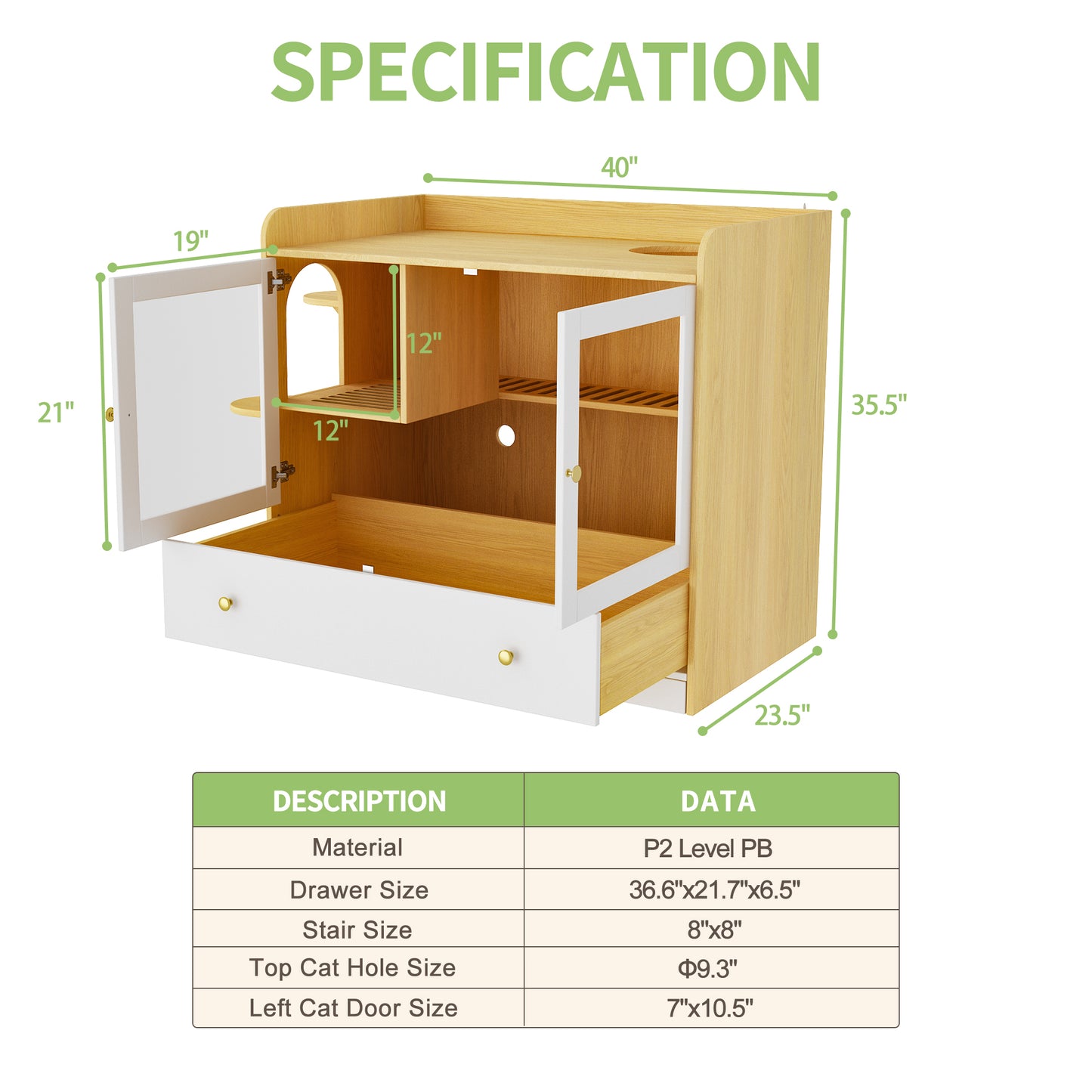 NARTRU Hidden Cat Litter Box Furniture Enclosure Pet House, Oak