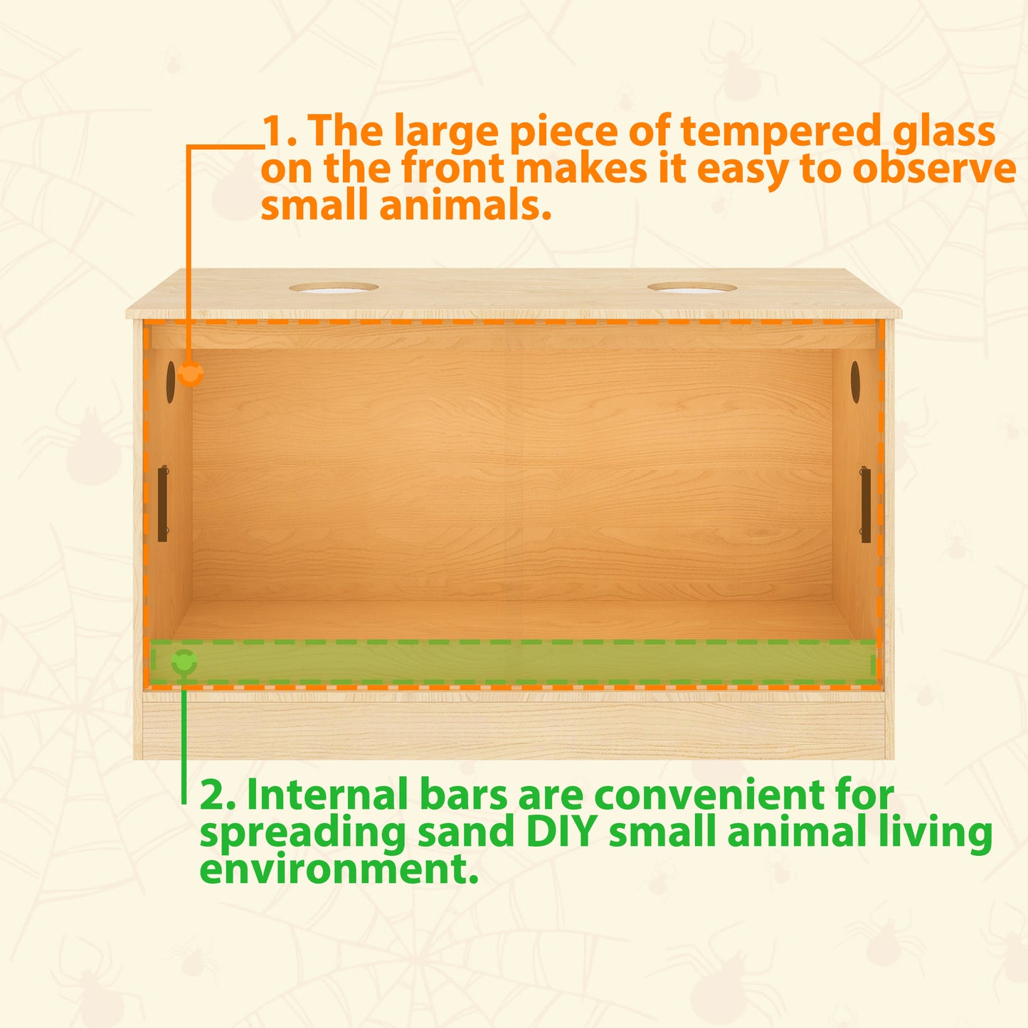 NARTRU 90 Gallon Large Wooden Reptile Habitat Terrarium Tank with Glass Sliding Doors, Screen Ventilation