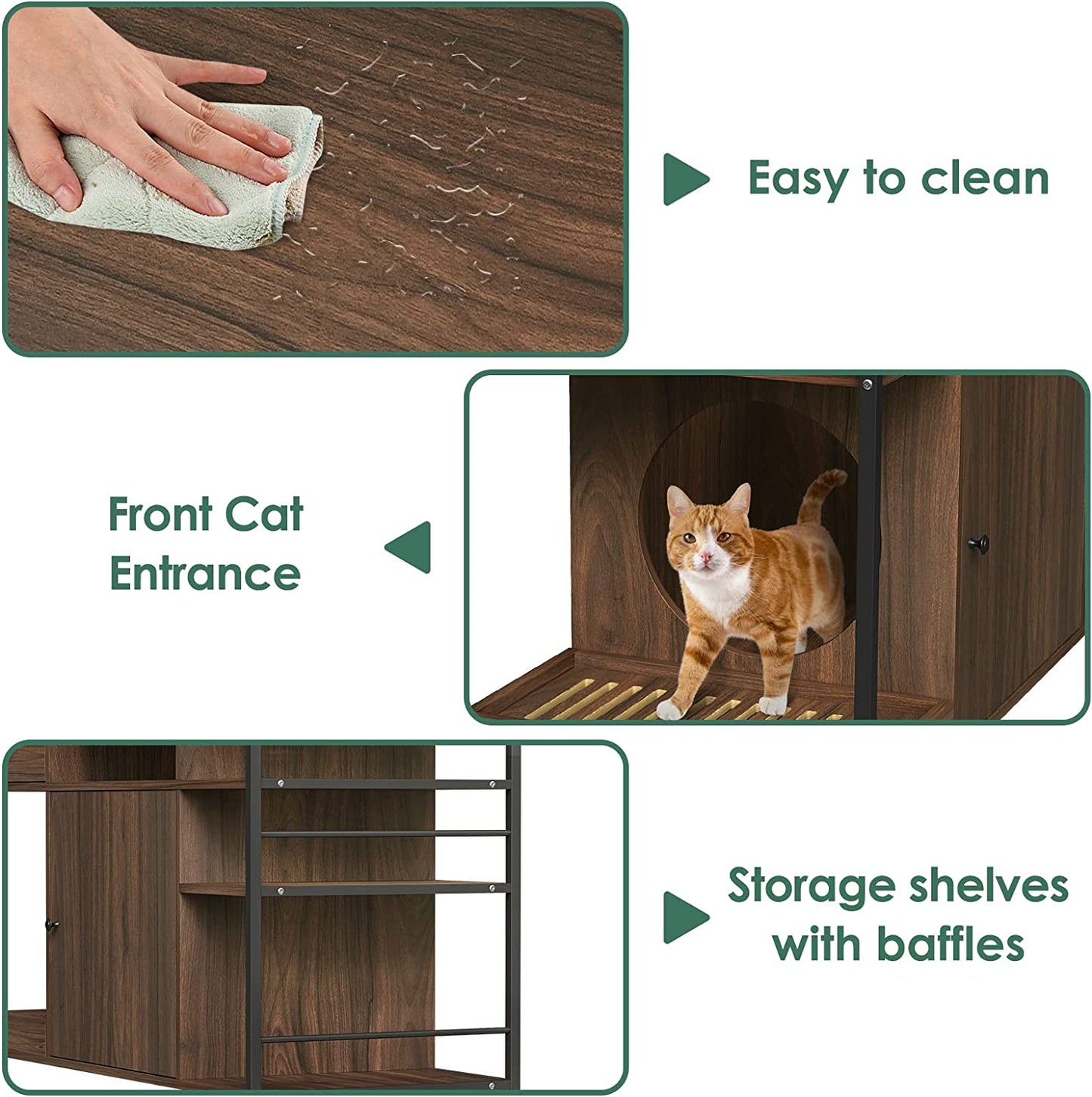 NARTRU 6 in 1 Wooden Cat Litter Box Enclosure Furniture with Litter Filter, Drawer and Shelves for Litter Boxes