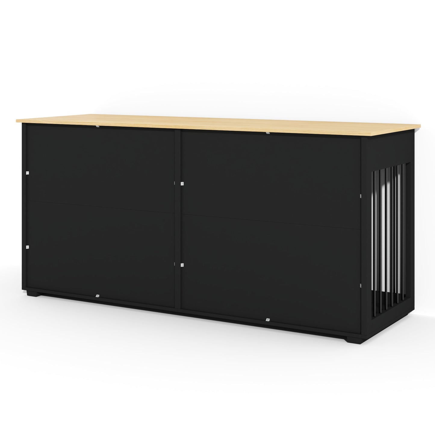 NARTRU 72.4" Large Double Dog Crate Kennel Furniture with Divider and 2 Drawers for 2 Medium or Large Dogs Indoor, Black+Natural Tabletop