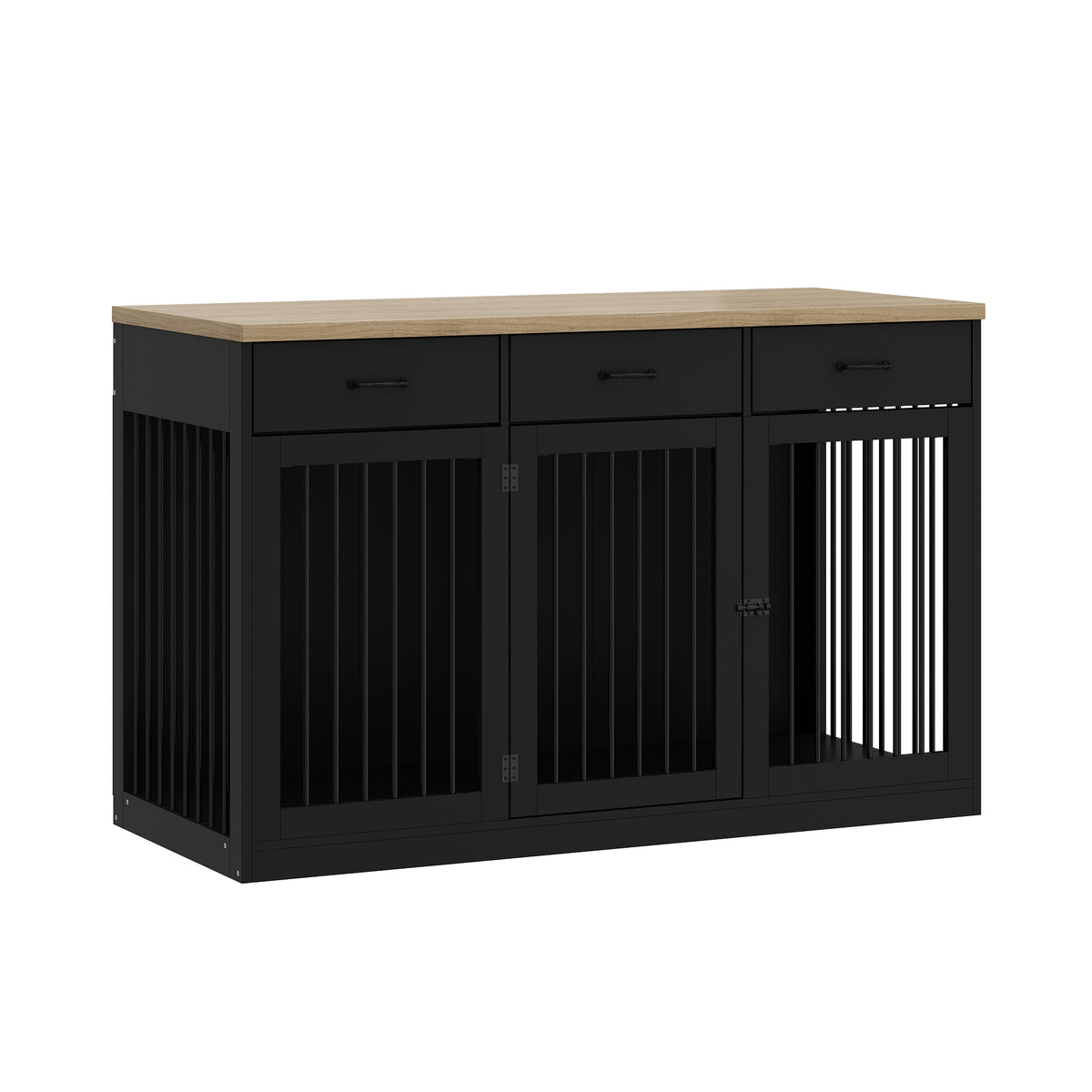 NARTRU 55.3" Dog Crate Kennel Cage Furniture with 3 Drawers for Small, Medium and Large Dog, Black