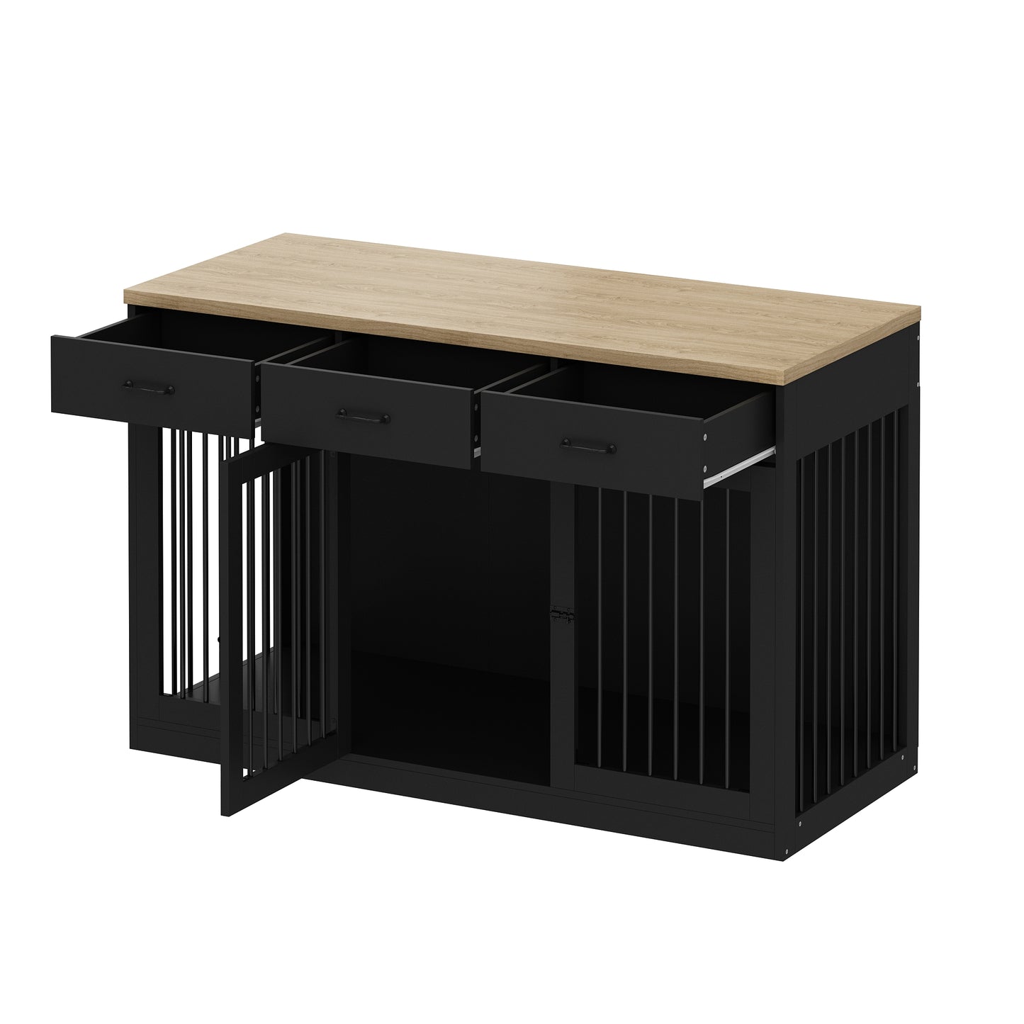 NARTRU 55.3" Dog Crate Kennel Cage Furniture with 3 Drawers for Small, Medium and Large Dog, Black