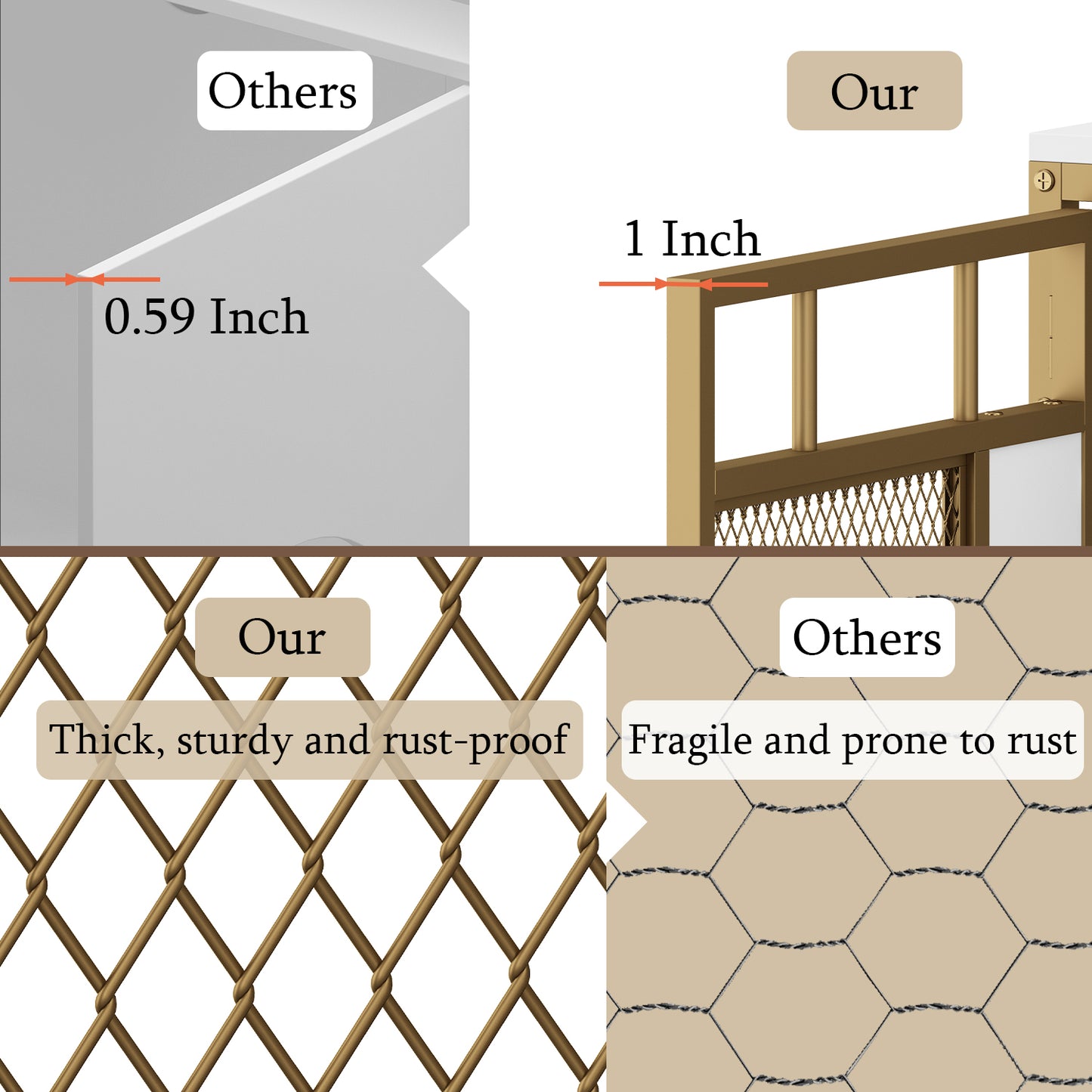 NARTRU 70.9" Wooden Dog Kennel, Heavy Duty Extra Dog Crate Furniture for Large Medium Dog, Gold & White