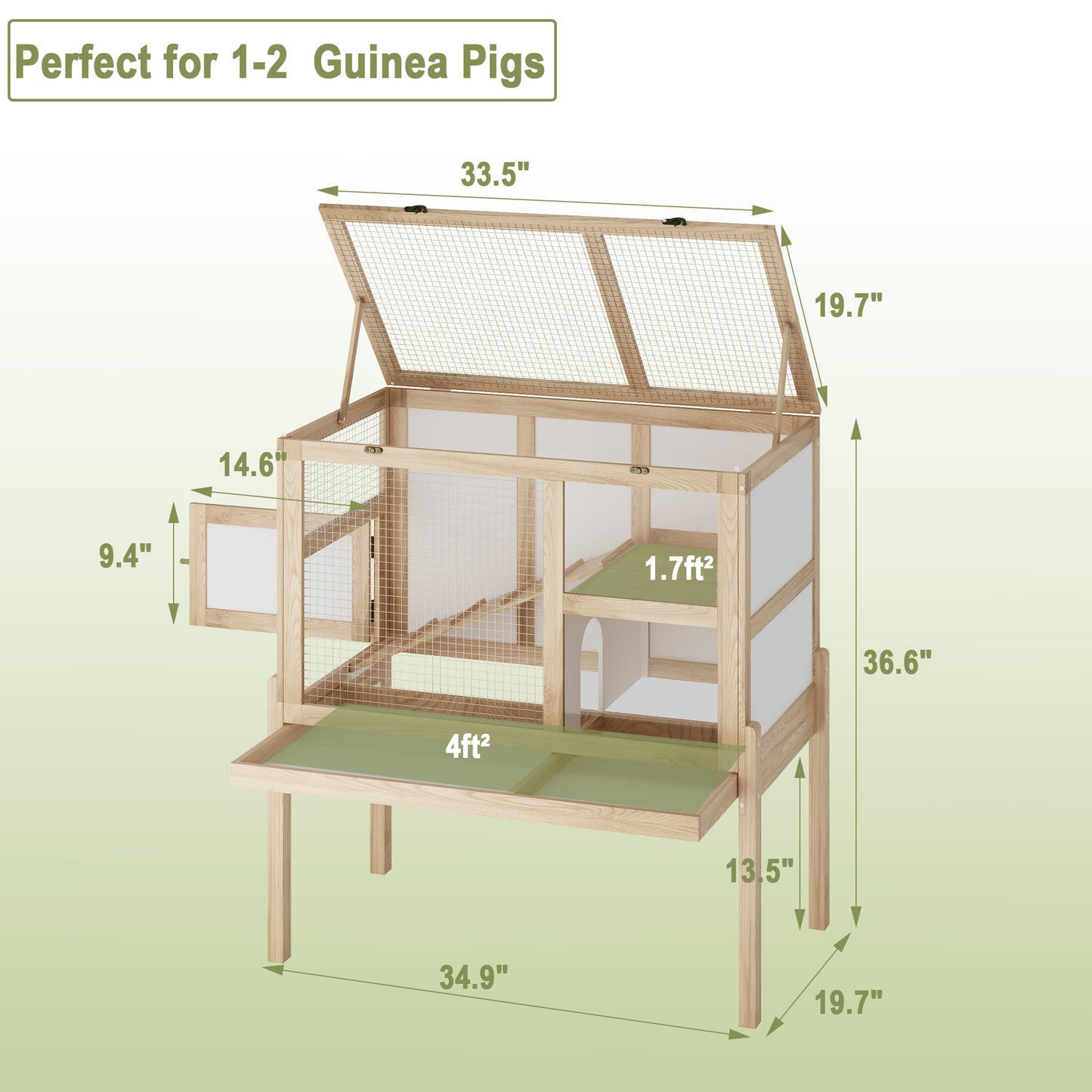 NARTRU 2-Story Natural Wooden Guinea Pig Cage for 2, Indoor Small Animal Habitat with Pull Out Tray, Ramp and Platform - Rabbit & Hamster House